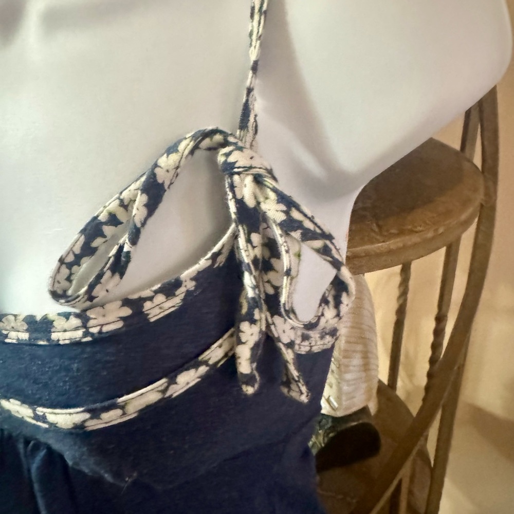 Hollister Vintage Y2K 2000’s Dark Blue BabyDoll Cut Tank Top with Floral Trim Sm - Picture 5 of 11